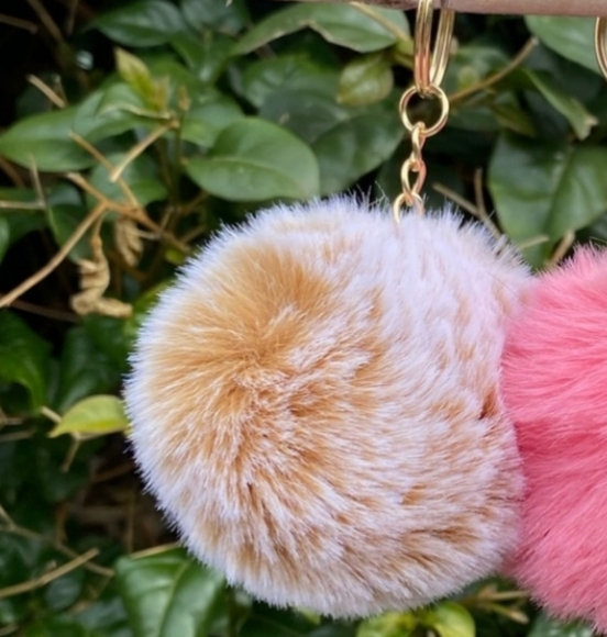 Puff Ball Keychain Gold key ring and chain in Mauve Pink listing one keychain - Picture 7 of 9